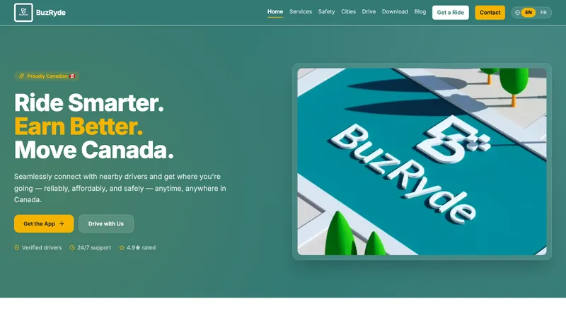 BuzRyde website: “Ride Smarter. Earn Better. Move Canada.”